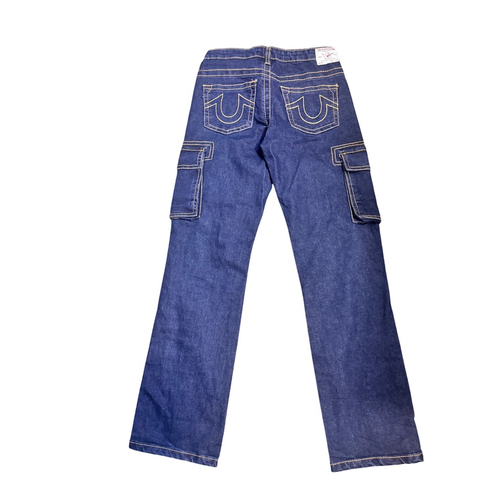 True Religion Ricky Relaxed Straight Kids Cargo Jeans Size 14 Dark Wash Y2K